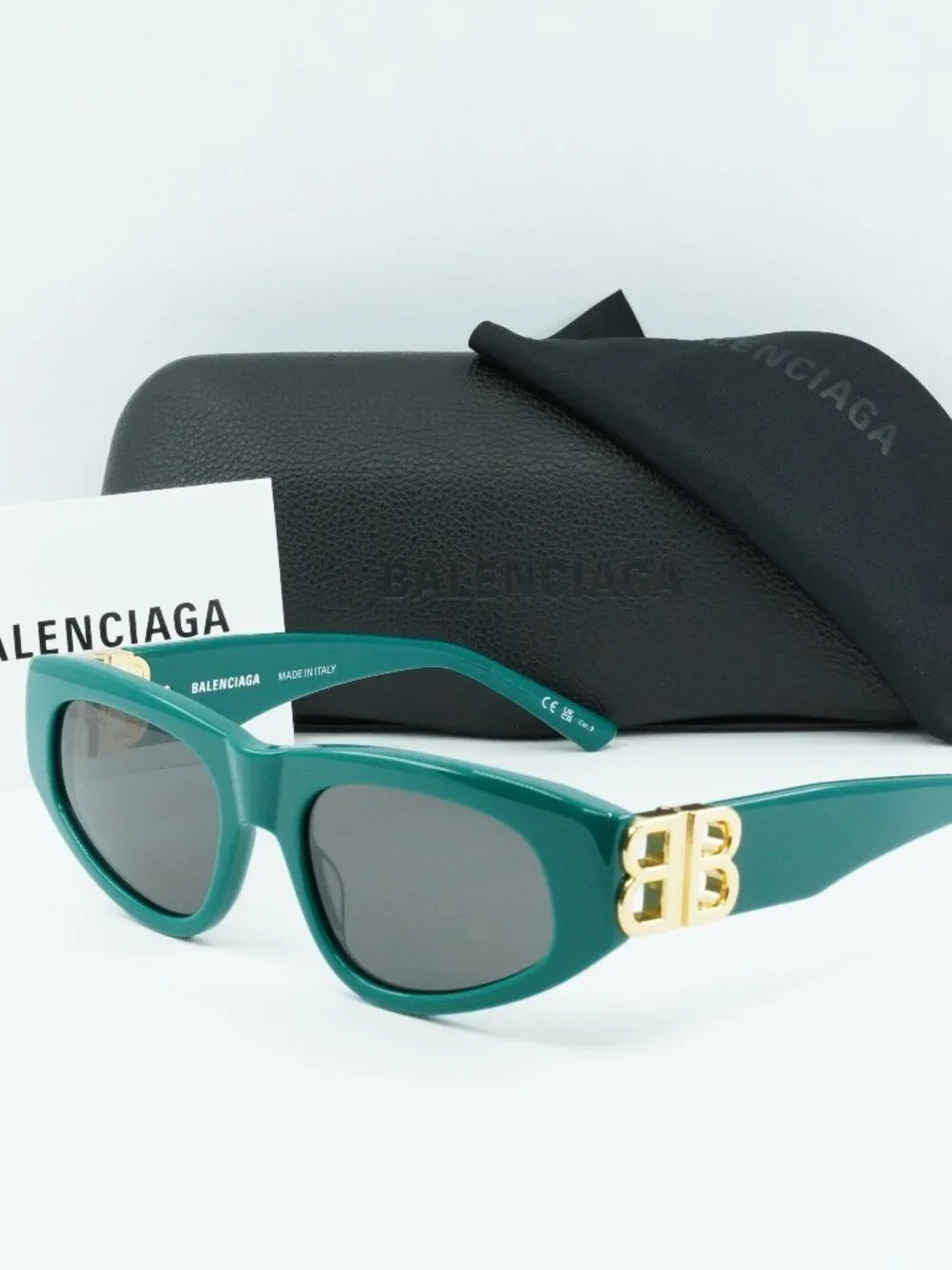 Balenciaga BB0095S 005 Cat Eye Sunglasses - Green / Grey